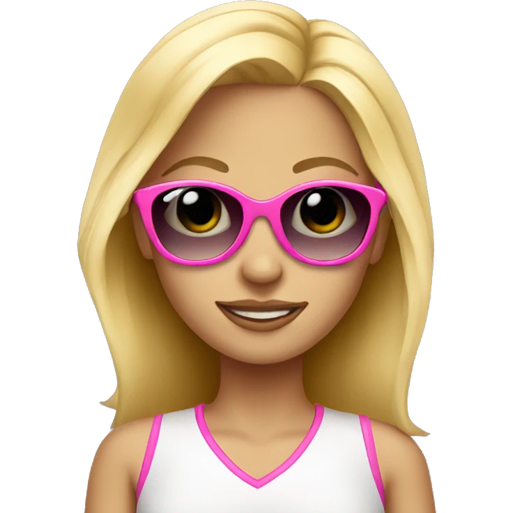 Pretty blonde girl with sunglasses wearing pink emoji