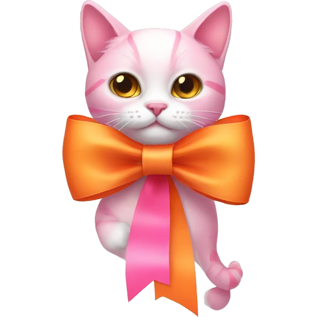 Pink bow ribbon with orange cat emoji