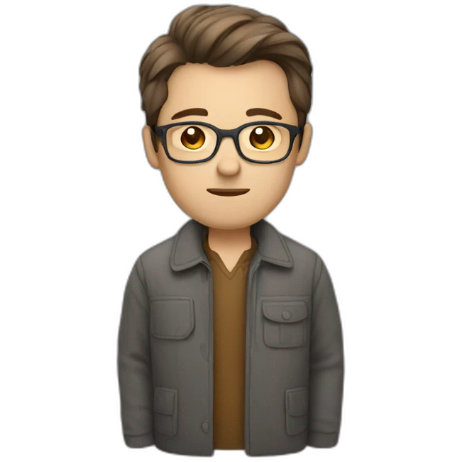 Librarian looking tired with brown hair, grey glasses, male, wearing jacket emoji