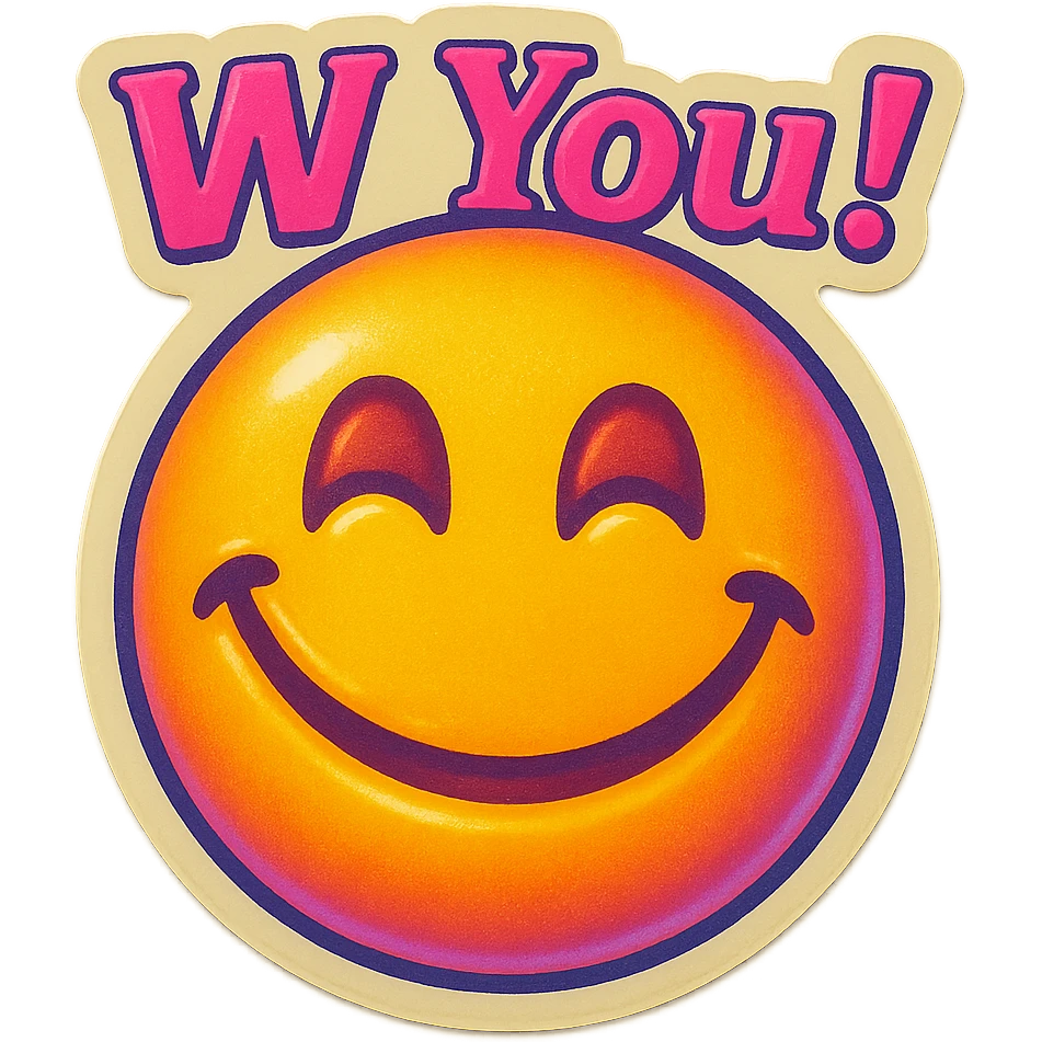 excited smile with mouth closed 
add the words W You! in pink emoji