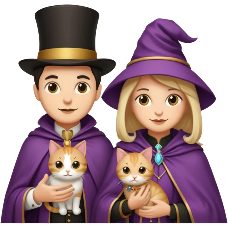 magician couple and their pet cat emoji