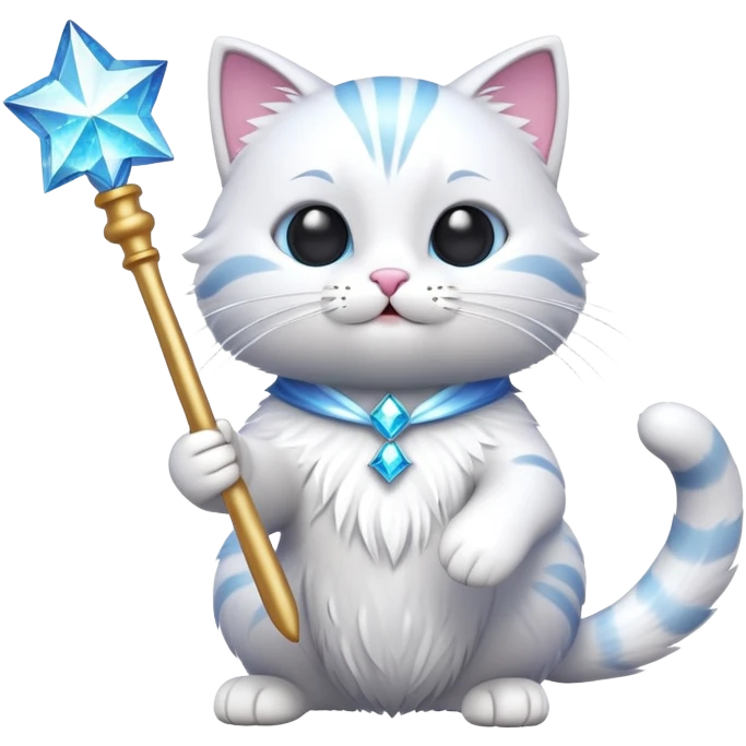 a 3d mascot of cat holding a ,magic want emoji