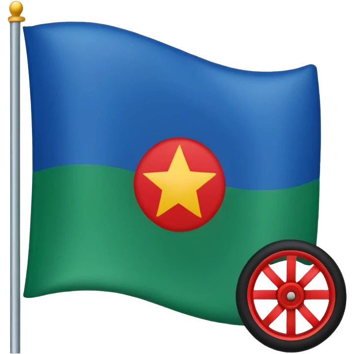 Emoji drapeau moitié à la verticale bleu en haut vert en bas avec une roue rouge au millieu  roue en plein millieu du drapeau emoji