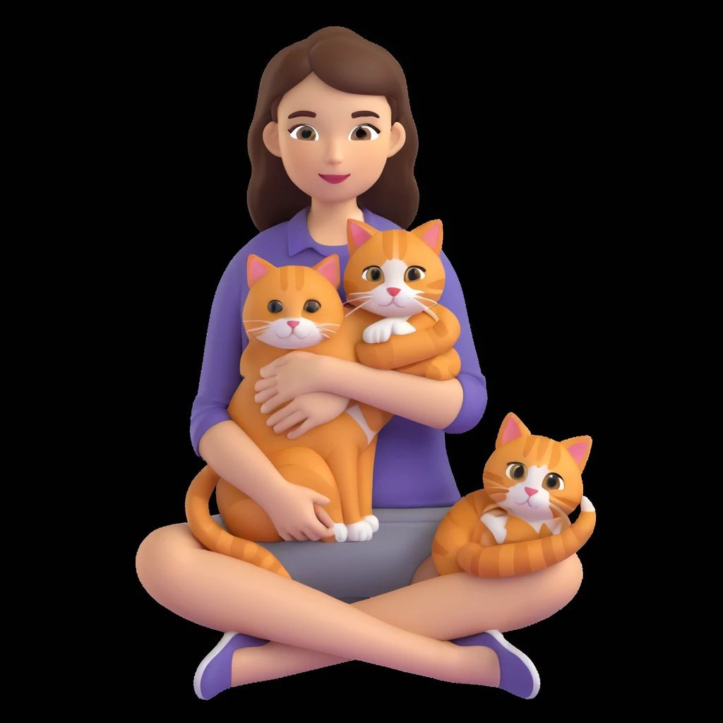 a sad brunette woman with straight hair sitting on the floor, holding a ginger cat in her lap emoji