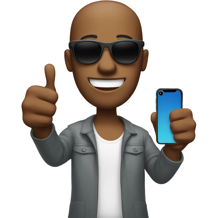 person with sunglasses showing iphone with thumbs up emoji