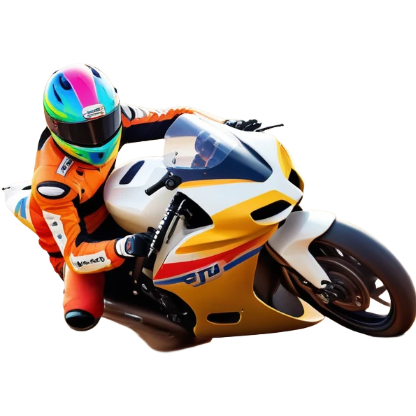 A sleek racing car and motorcycle speeding on a track, leaving a trail of dust behind. The scene captures the thrill of high-speed competition, with blurred motion and vibrant colors, highlighting the dynamic energy of motorsport. emoji