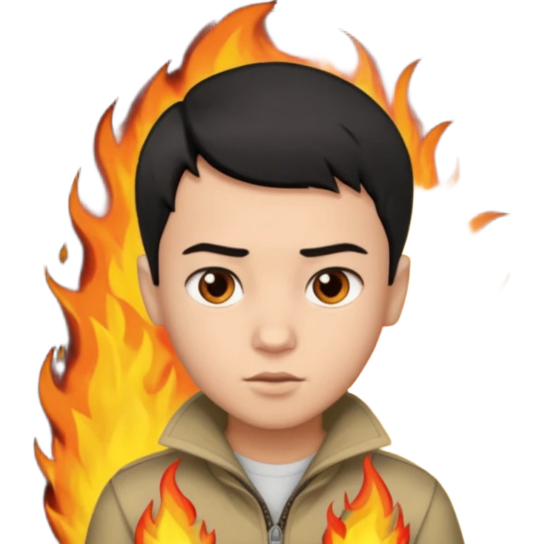 An Emoji of boy with short black hair, who can be described by three words: risk-taker, fire, realist emoji