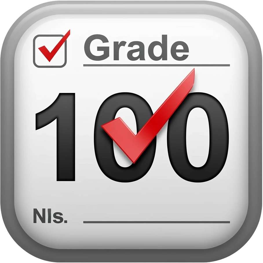 an exam with a 100 grade emoji