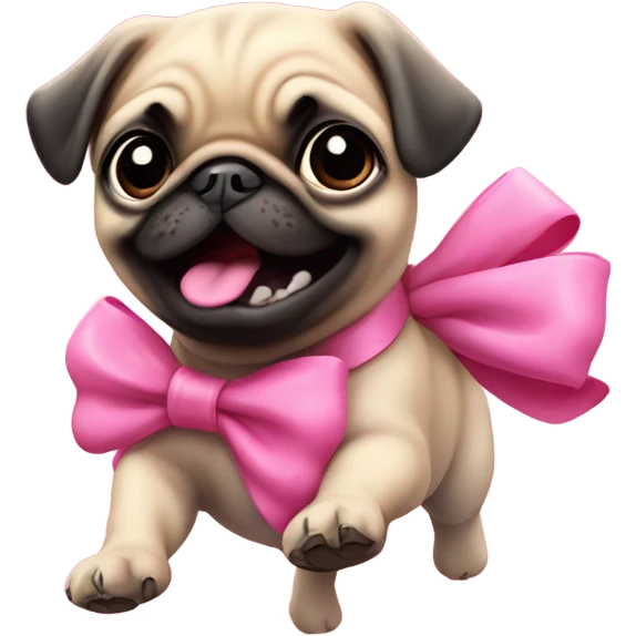 Baby pug with big pink
eyes wearing a pink bow above 1 ear jumping in a puddle   emoji