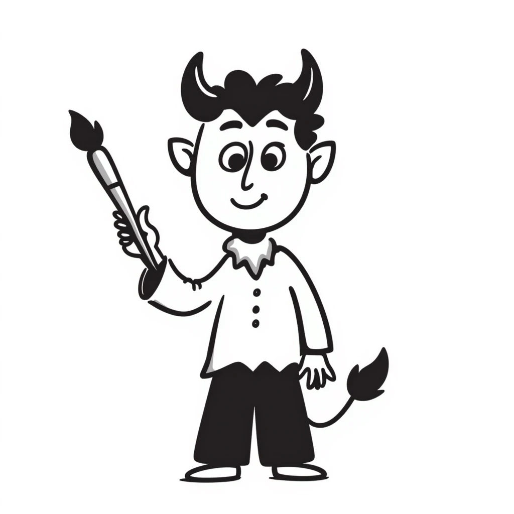 doodle style demon with a paintbrush emoji