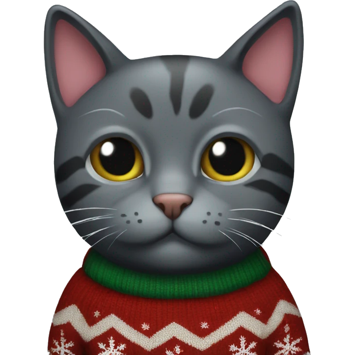 dark grey cat wearing christmas sweater emoji
