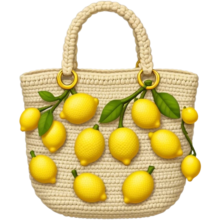 beige crocheted bag holding lemons emoji