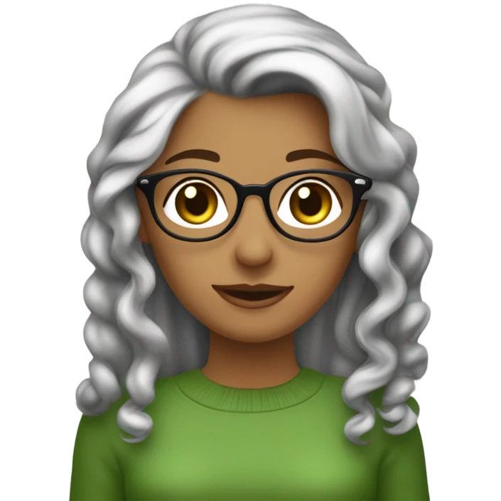 hola quiero una chica de pelo castaño ,ondulado y largo ,que tenga lentes ojos verdes y en su mano un mate emoji