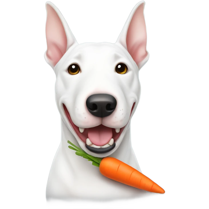 Bull terrier with a carrot toy emoji