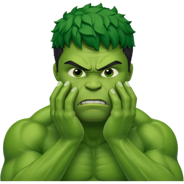 Create a man in a Hulk costume with a hand on his face (disappointment) emoji