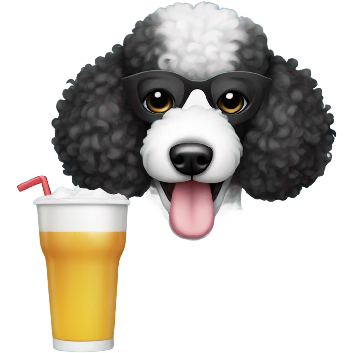 Black and white poodle toatsting drinks emoji