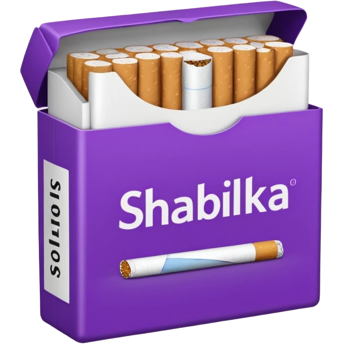 Создать emoji картинку с пачкой сигарет с надписью «SHABILKA” на фиолетовом фоне emoji