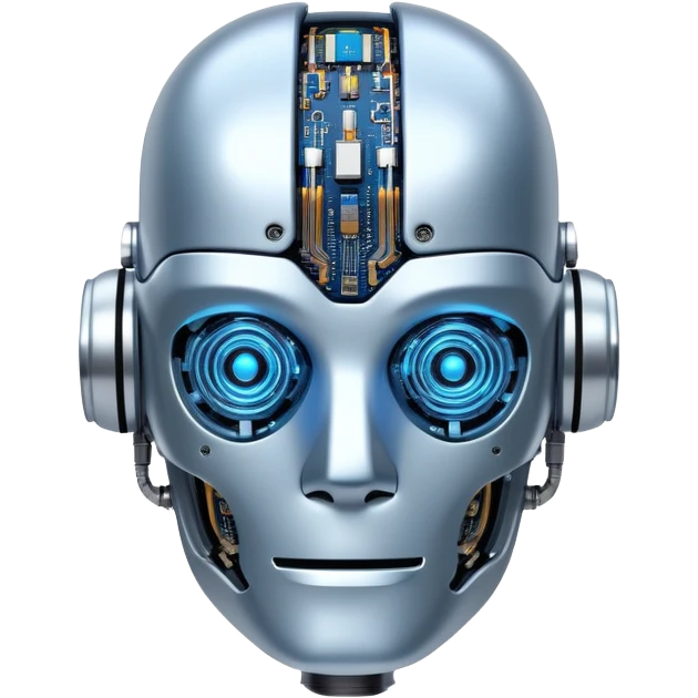 robot head with digital brain, AI emoji