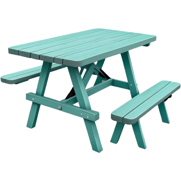 functional scenic prop picnic table with benches, soft teal, straight vertical legs, wheels, flat wood-style silhouette, clean geometry, minimal shading emoji