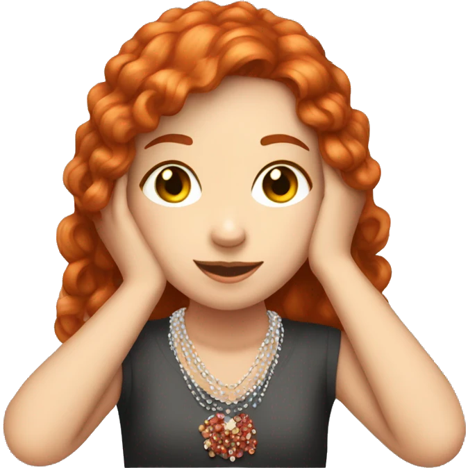 red-haired girl with freckles beading a necklace, sitting at the table  emoji