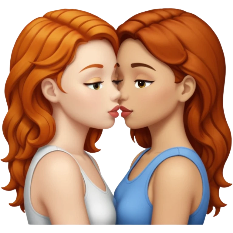 ginger and brunette light skin girls kissing emoji