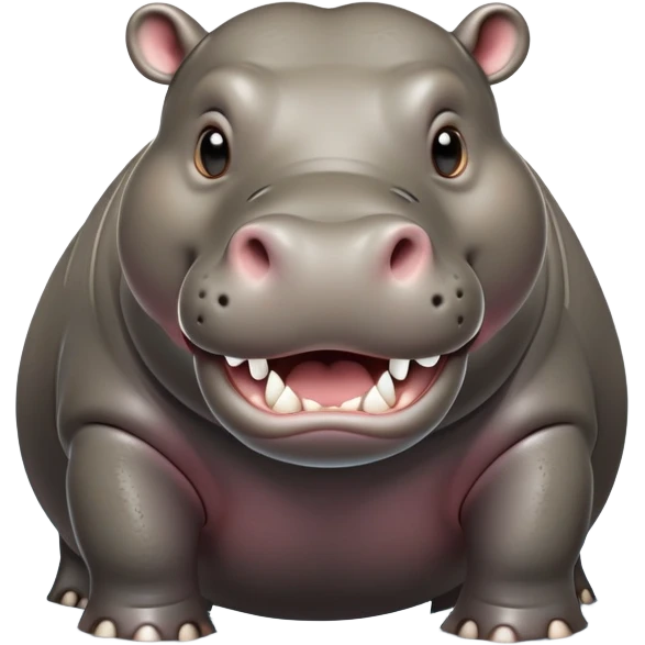 cinematic-hippo-realistic-full-body-standing on all fours-emoji,-massive-round-frame-partially-submerged-in-muddy-water,-wide-mouthed-grin-exposing-huge-teeth,-head-tilted-dramatically,-thick-greyish-brown-hide-glossy-from-water,-simplified-yet-realistic-focused-features,-highly-detailed,-glowing-with-an-almost-sarcastic-glow emoji