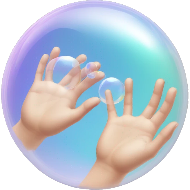 two clear transparent soap bubbles chlorinate each other's hands emoji