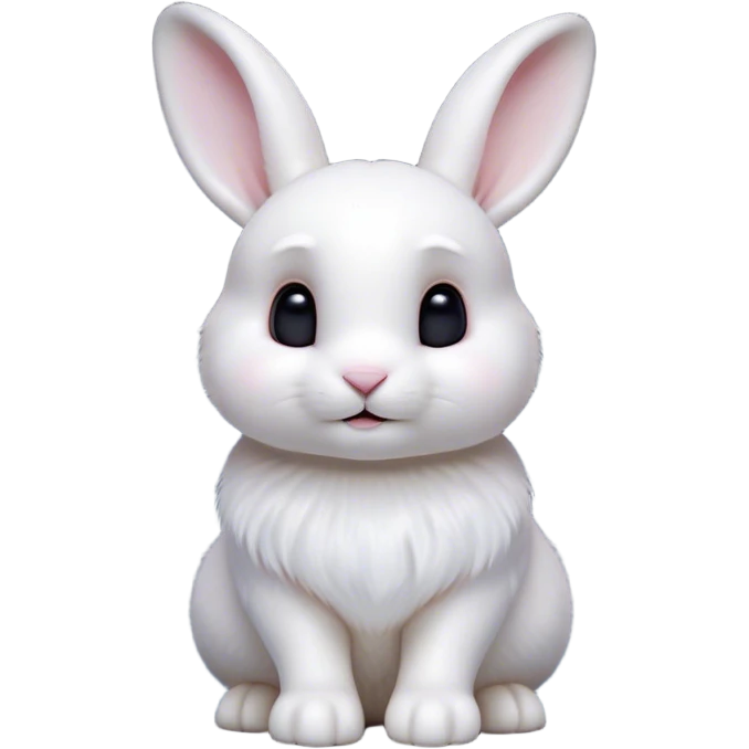 Cinematic Cute White Rabbit Portrait Emoji, Head tilted playfully and inquisitively, featuring a luxurious, silky white fur with soft, twitching ears, round, sparkling dark eyes filled with curiosity, Simplified yet irresistibly adorable features, highly detailed, glowing with a warm, friendly glow, high shine, affectionate and lively, stylized with a touch of whimsy, bright and endearing, soft glowing outline, capturing the essence of a mischievous yet loving bunny, so playful it feels like it could hop out of the screen and into your arms! emoji