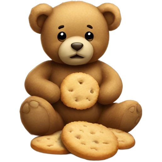 teddy bear sitting on a blanket eating biscuits  emoji