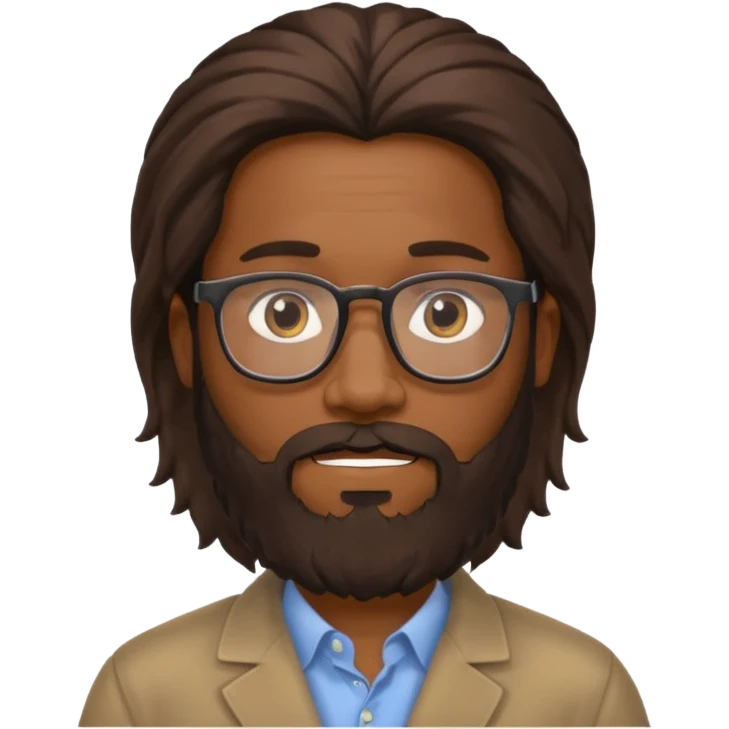 bearded long haired black man with eyeglasses no body emoji