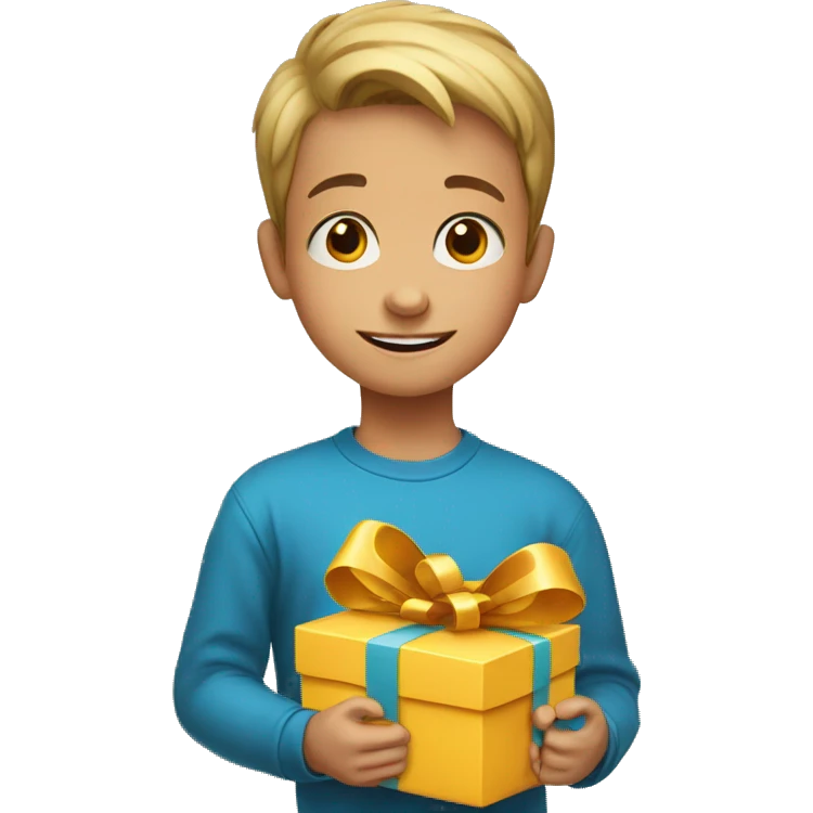 Young boy with a present emoji