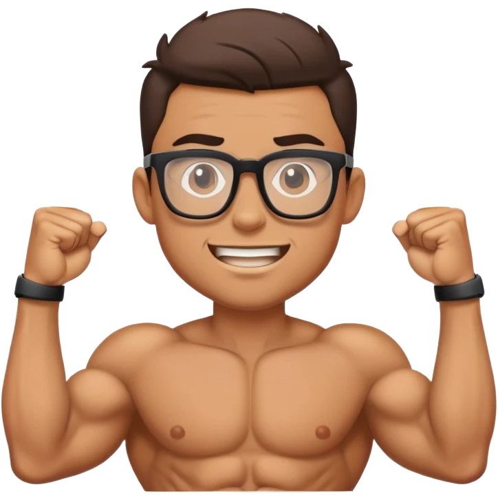 Strong pumped up guy with glasses emoji