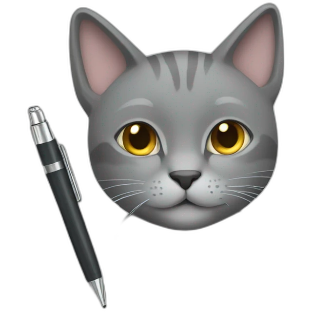 grey cat holding pen emoji