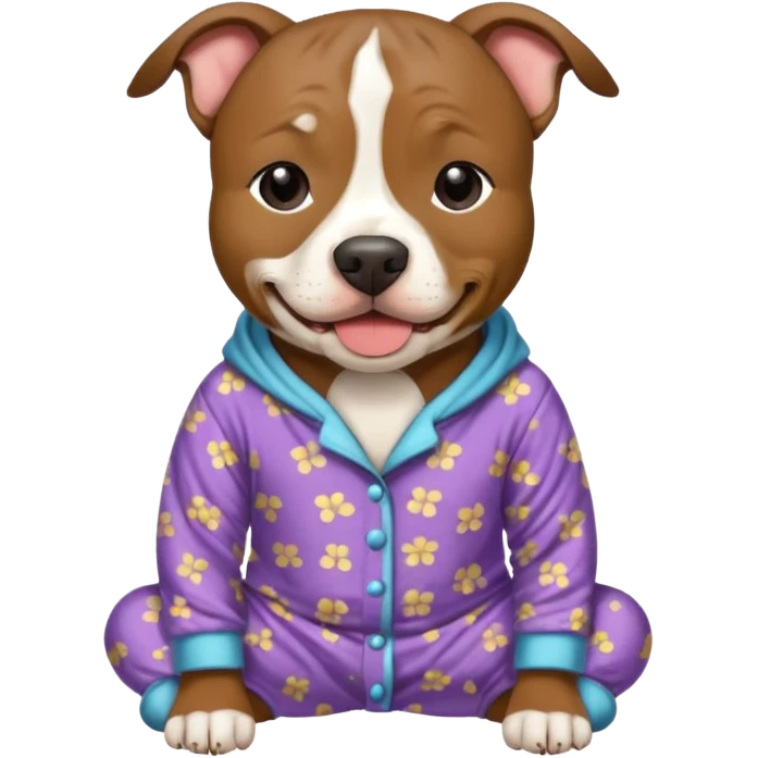 a brindled, black and tan pit bull wearing comfy pajamas emoji