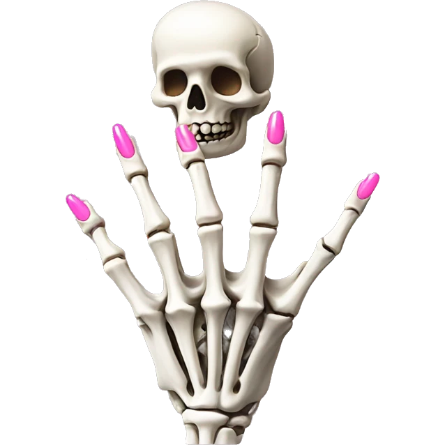 Skeleton hand with pink nails pretty engagement ring emoji