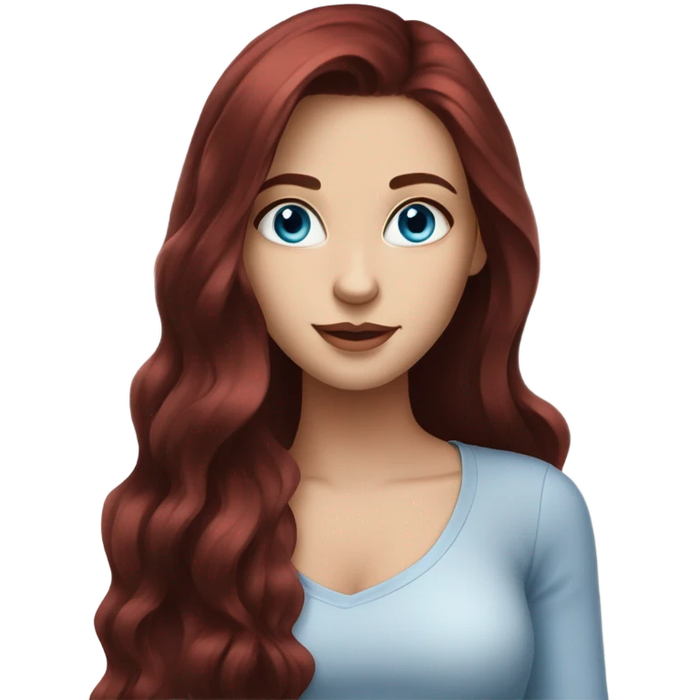 Beautiful girl, dark red hair，long hair, blue eyes emoji