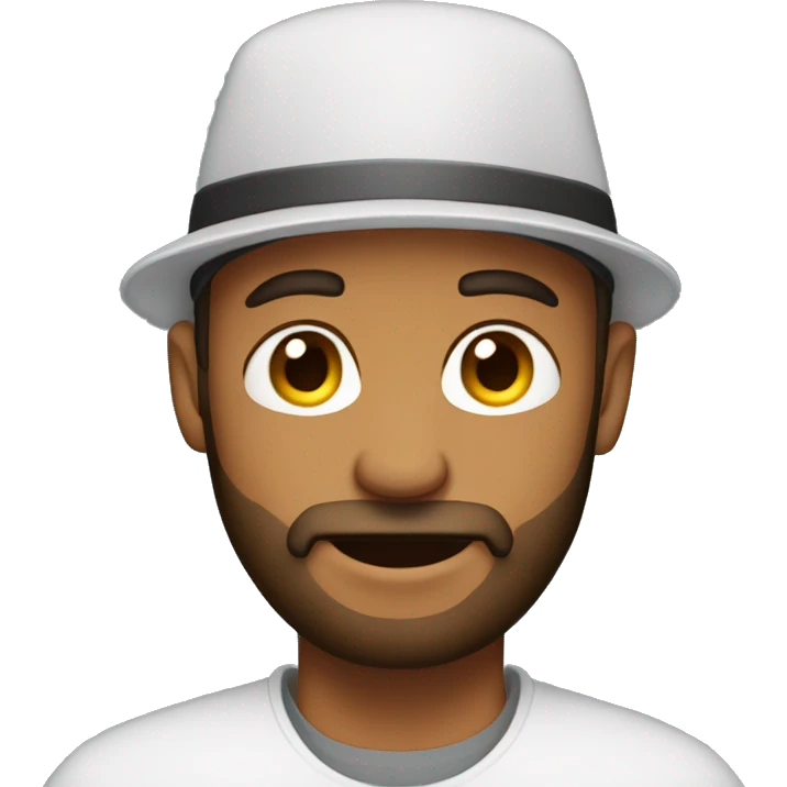 Guy with beard wearing backward hat emoji