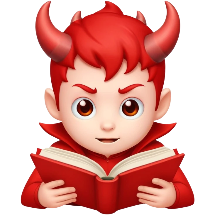 Cute kawaii red devil reading a book emoji