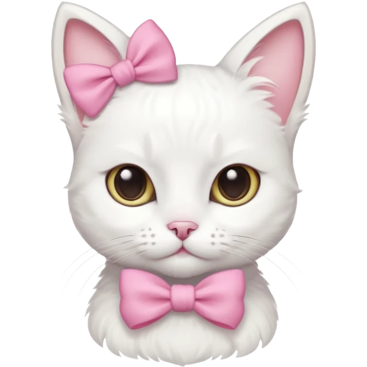 gatita tierna blanca con un monito rosita en una oreja emoji
