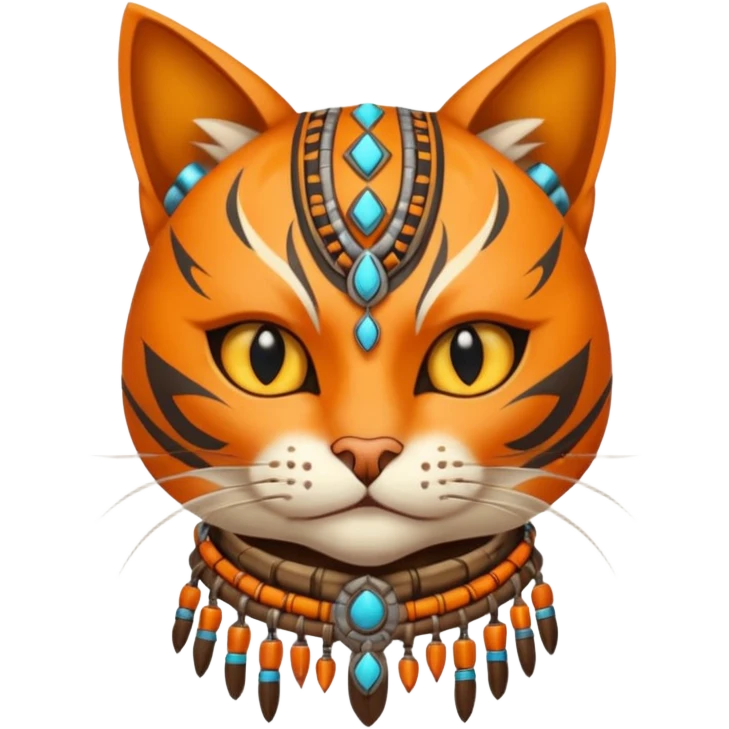 cat, wear tribal shaman cloth, half face cyberborg emoji