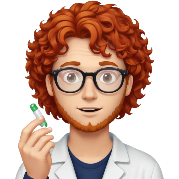 redhead guy curly tall hair with glasses taking a pill emoji