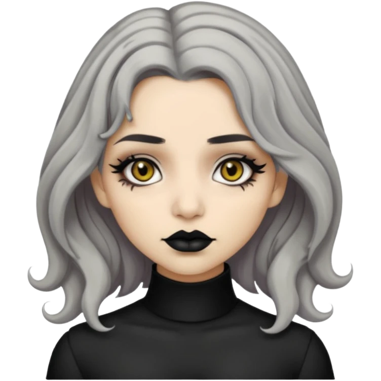  Beige olive skin  grey wavy hair black lips amber eyes goth girl emoji