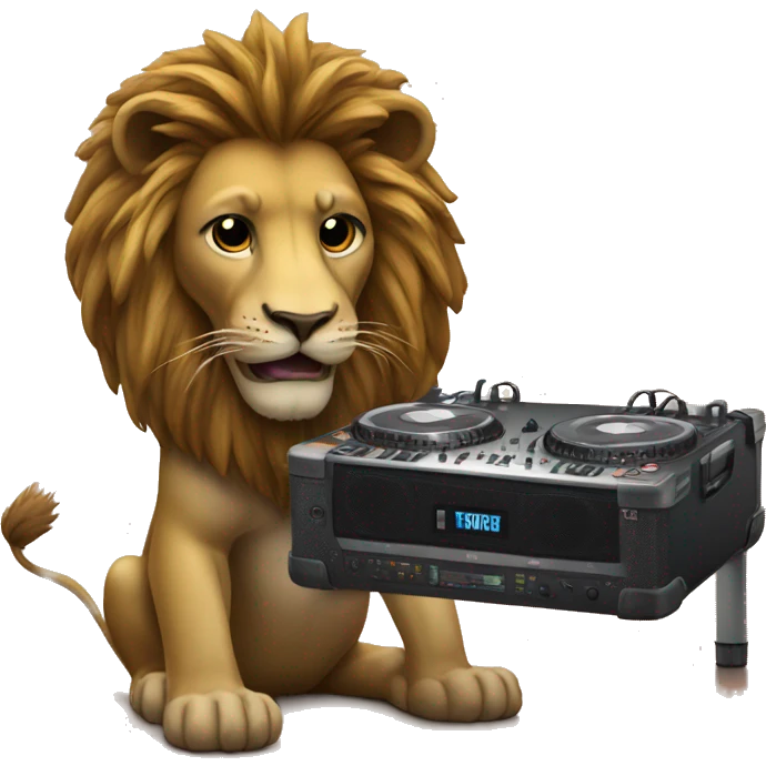 Lion playing music with the DJ headphones and the DJ  table  emoji