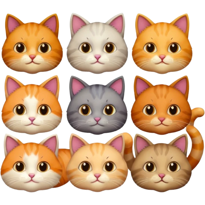 6 cats with different coloured coats emoji