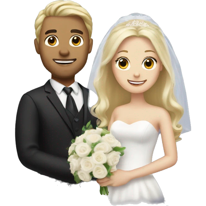 Blonde hair bride and brunette husband emoji
