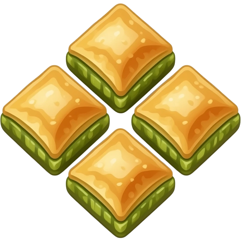 (Beyaz sunum tabağına) 4 tane fıstıklı baklava koy ama gerçekçi olsun emoji