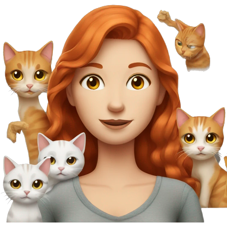 redhead girl with cats emoji