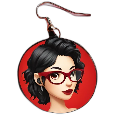 Punk female earrings glasses,red and black short hair, emoji