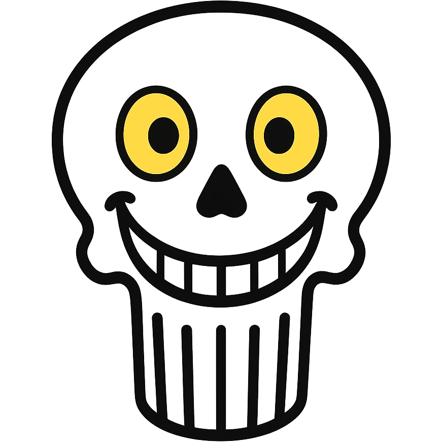 Add a lower jaw to complete the mouth and smile, keeping the skull happy and cheerful. Remove the background. emoji