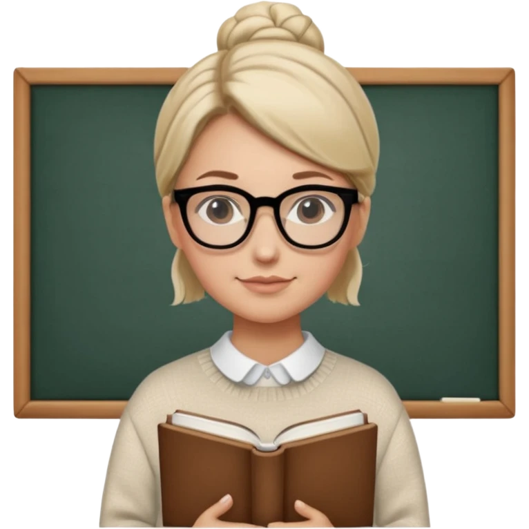 Teacher Look – tidy low bun, black-rim glasses, holding a book.












































 emoji
